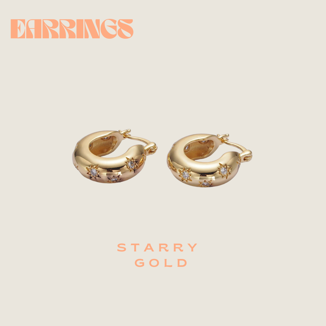 Starry Gold Earrings - 16K Gold Plated